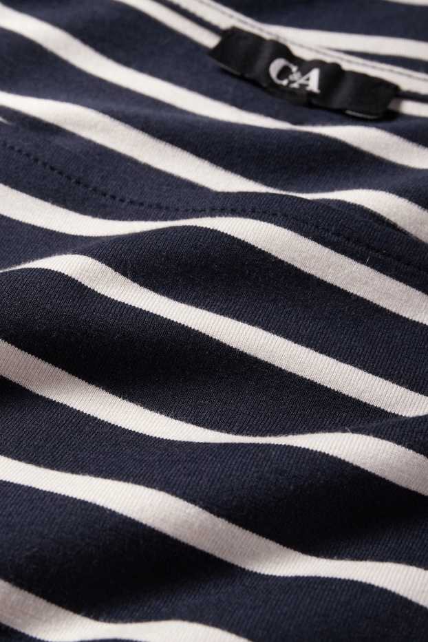 Femei - Tricou cu mânecă lungă - regular fit - cu dungi - albastru închis / alb-crem