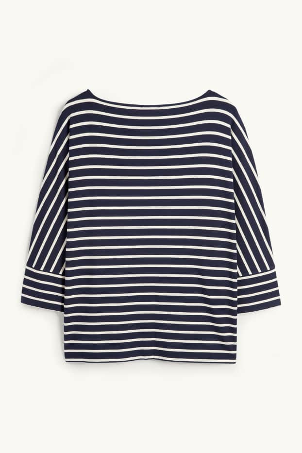 Femei - Tricou cu mânecă lungă - regular fit - cu dungi - albastru închis / alb-crem