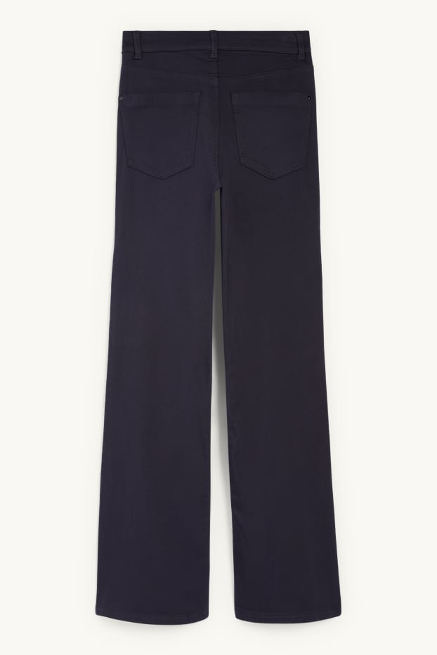 Femei - Pantaloni de stofă - talie înaltă - evazați - albastru închis