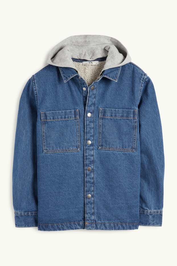 Kinder Jungen - Jeans-Hemdjacke mit Kapuze - jeansblau
