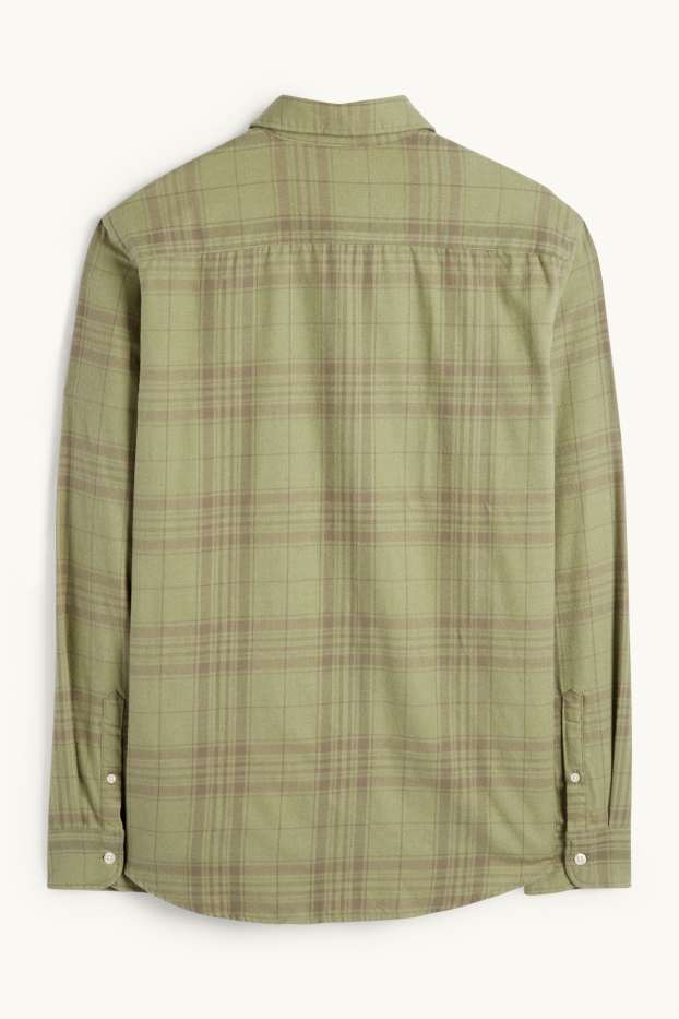 Hommes - Chemise en flanelle - regular fit - col kent - à carreaux - vert