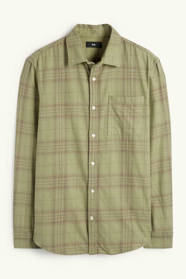 Hommes - Chemise en flanelle - regular fit - col kent - à carreaux - vert