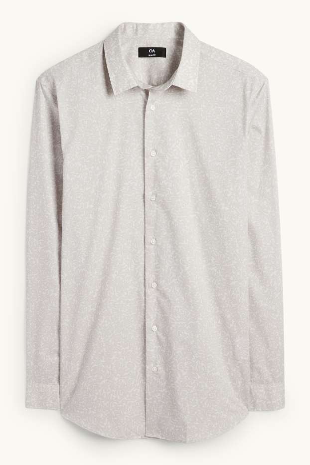 Hommes - Chemise de bureau - slim fit - col Kent - à motif - gris clair