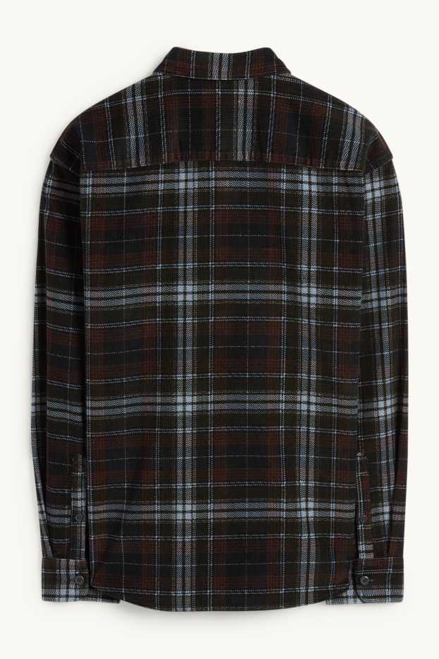 Hommes - Chemise en velours côtelé - loose fit - col kent - à carreaux - noir