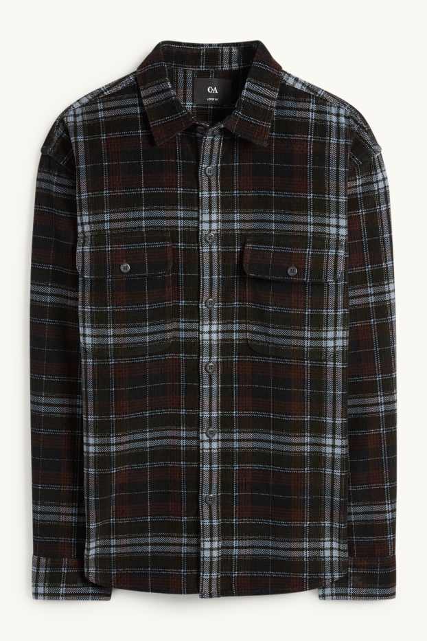 Hommes - Chemise en velours côtelé - loose fit - col kent - à carreaux - noir