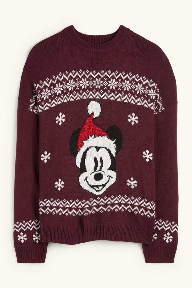 Damen - Weihnachtspullover - Micky Maus - bordeaux