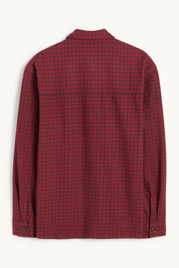 Hommes - Chemise - relaxed fit - col kent - à carreaux - rouge foncé / noir