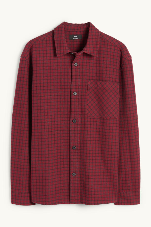 Hommes - Chemise - relaxed fit - col kent - à carreaux - rouge foncé / noir