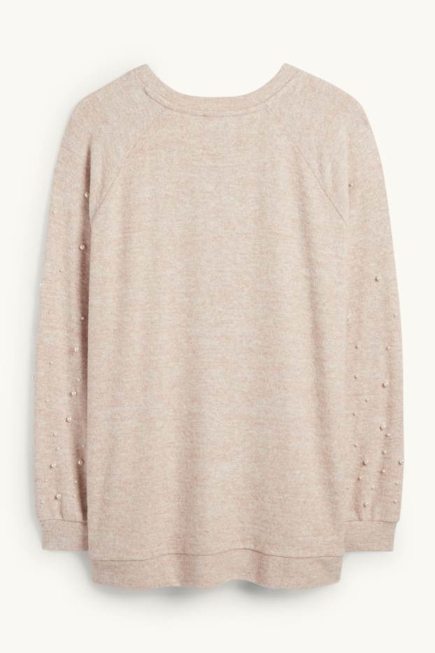 Dámské - Mikina s perlami - světle béžová