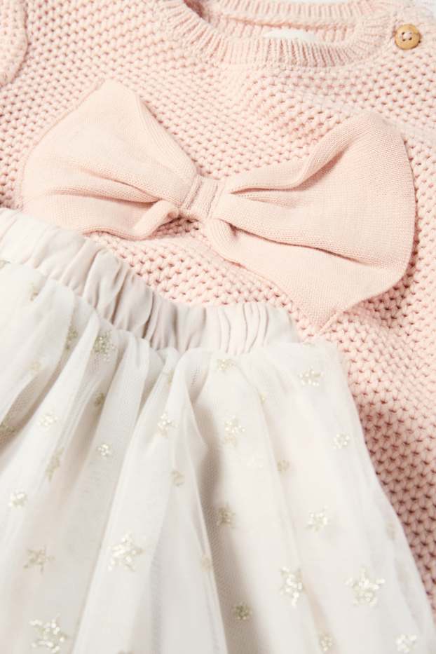 Baby: meisjes - Strik en sterretjes - babyoutfit - 2-delig - roze