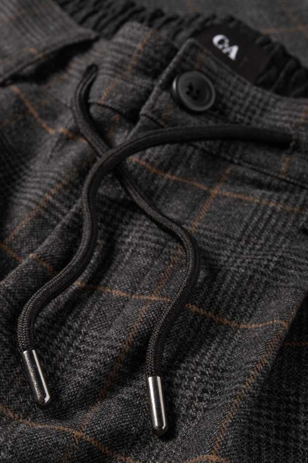 Pánské - Kalhoty chino - tapered fit - kostkované - tmavošedá