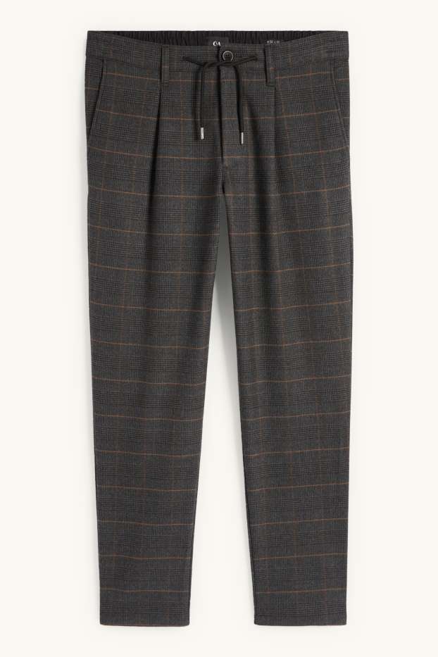 Pánské - Kalhoty chino - tapered fit - kostkované - tmavošedá