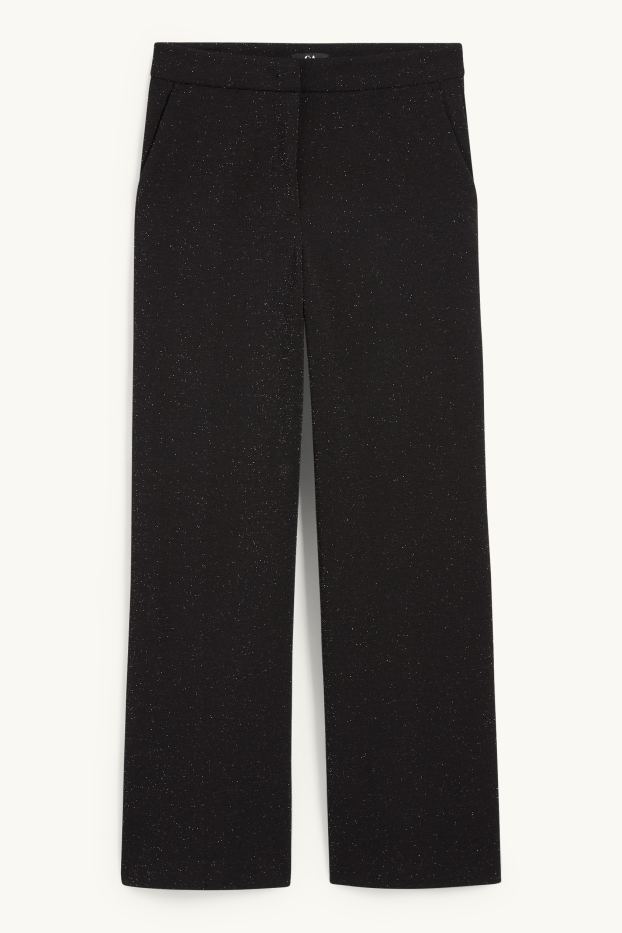 Dames - Broek - high waist - wide leg - glanseffect - zwart