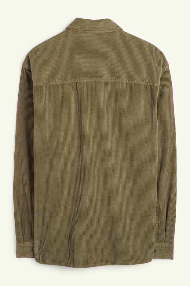 Hommes - Chemise en velours côtelé - relaxed fit - col kent - vert