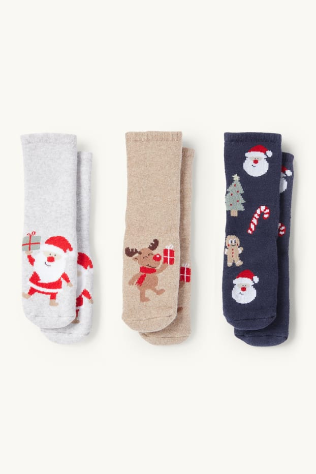 Bébés garçons - Lot de 3 paires - chaussettes antidérapantes de Noël pour bébé - bleu foncé