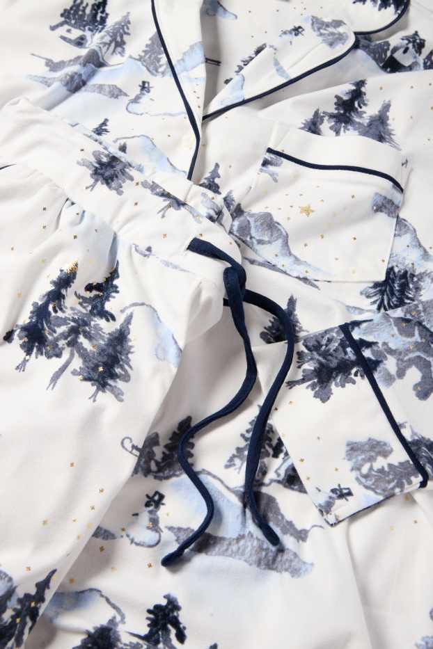 Dames - Pyjama van fleece - met patroon - wit