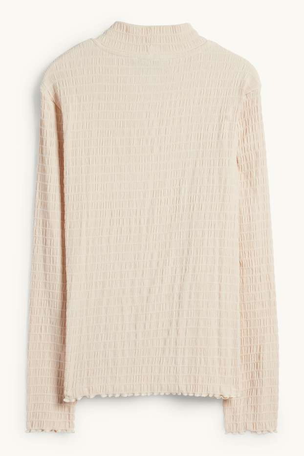 Dames - Longsleeve - regular fit - gesmokt - crème wit