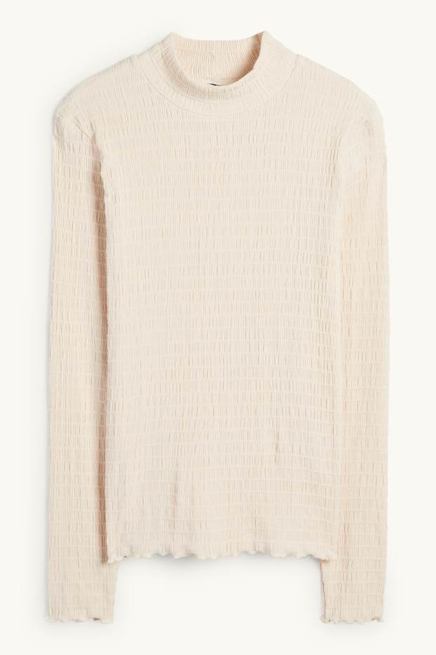 Dames - Longsleeve - regular fit - gesmokt - crème wit