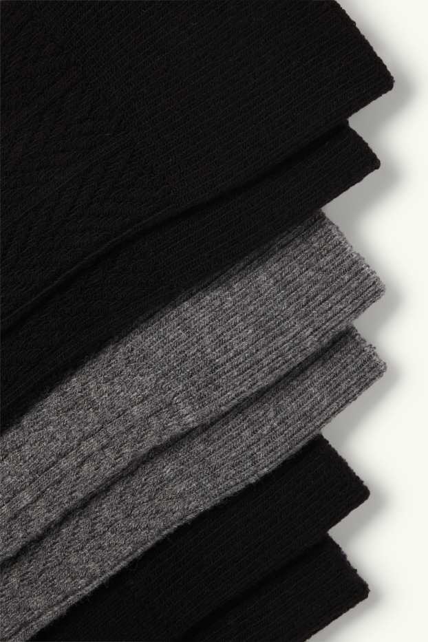 Femei - Multipack 3 perechi - șosete lungi - cu torsade - negru / gri