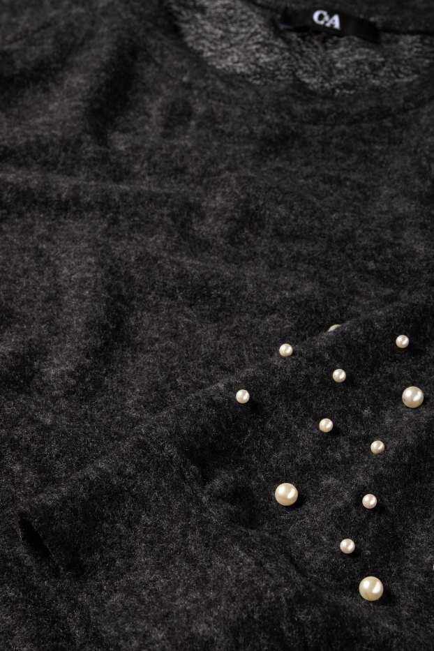 Damen - Sweatshirt mit Perlen - dunkelgrau