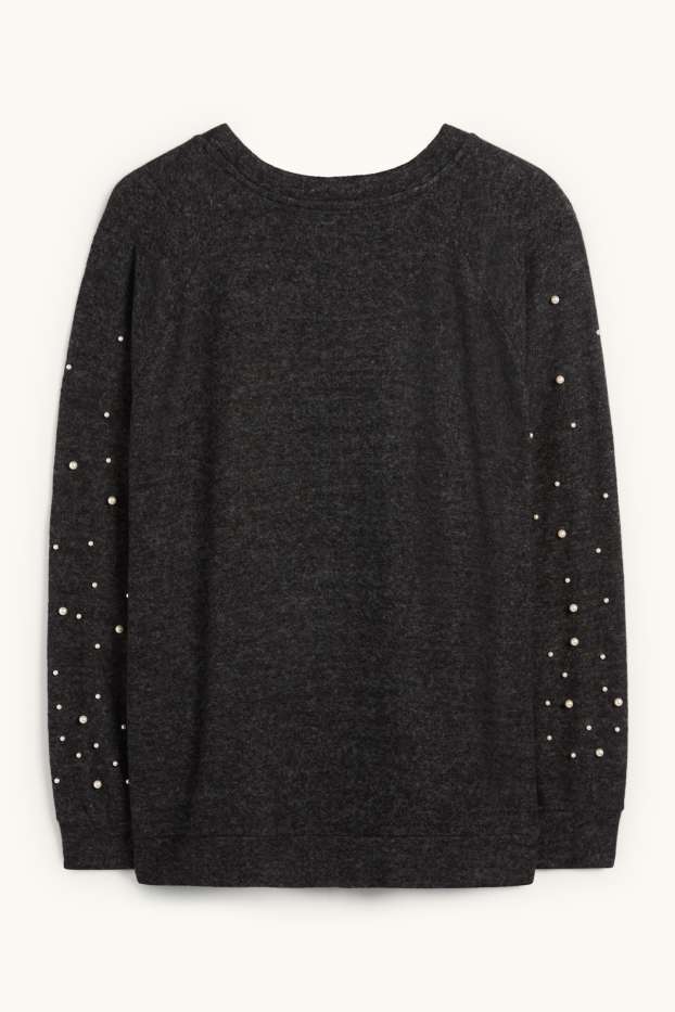 Damen - Sweatshirt mit Perlen - dunkelgrau