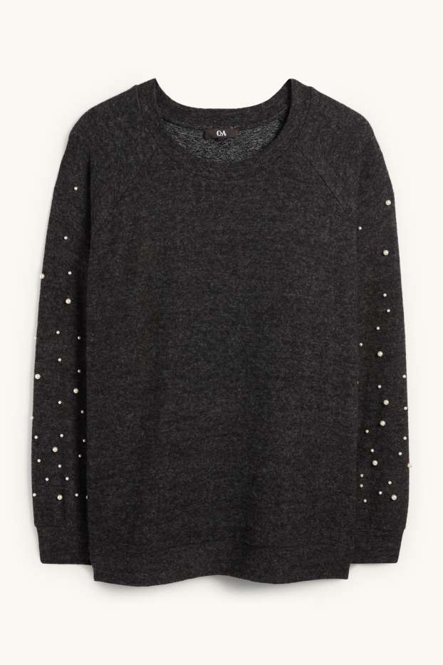 Damen - Sweatshirt mit Perlen - dunkelgrau
