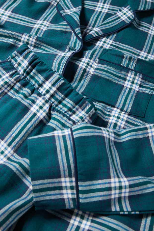 Women - Set - Christmas flannel pyjamas, sleep mask and cloth bag - dark green