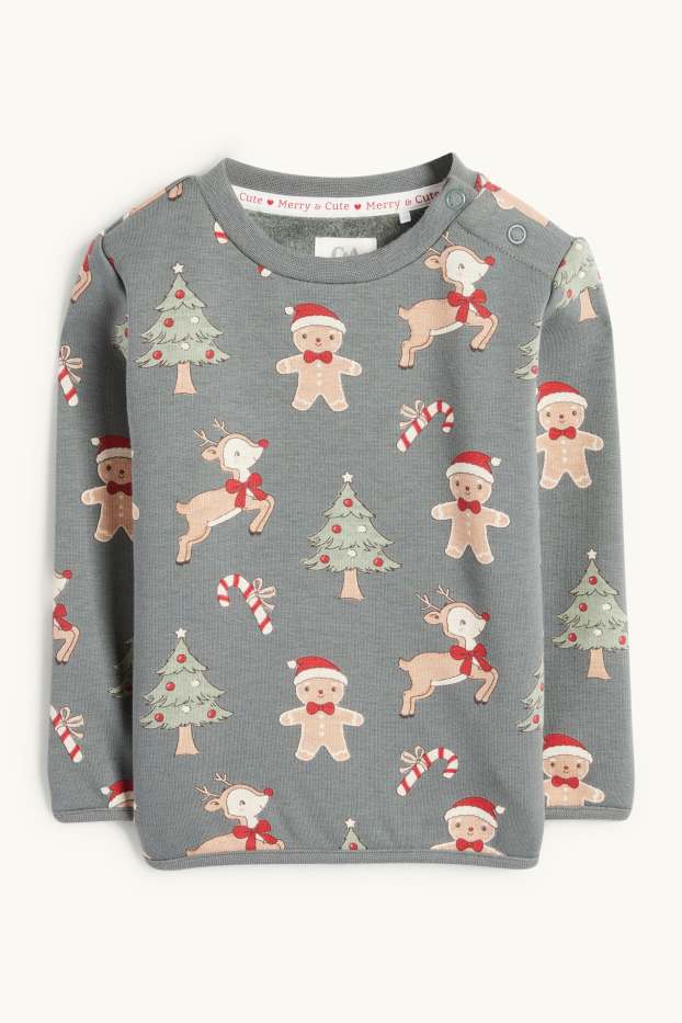 Baby Mädchen - Lebkuchen - Baby-Weihnachts-Sweatshirt - plüschgefüttert - grün
