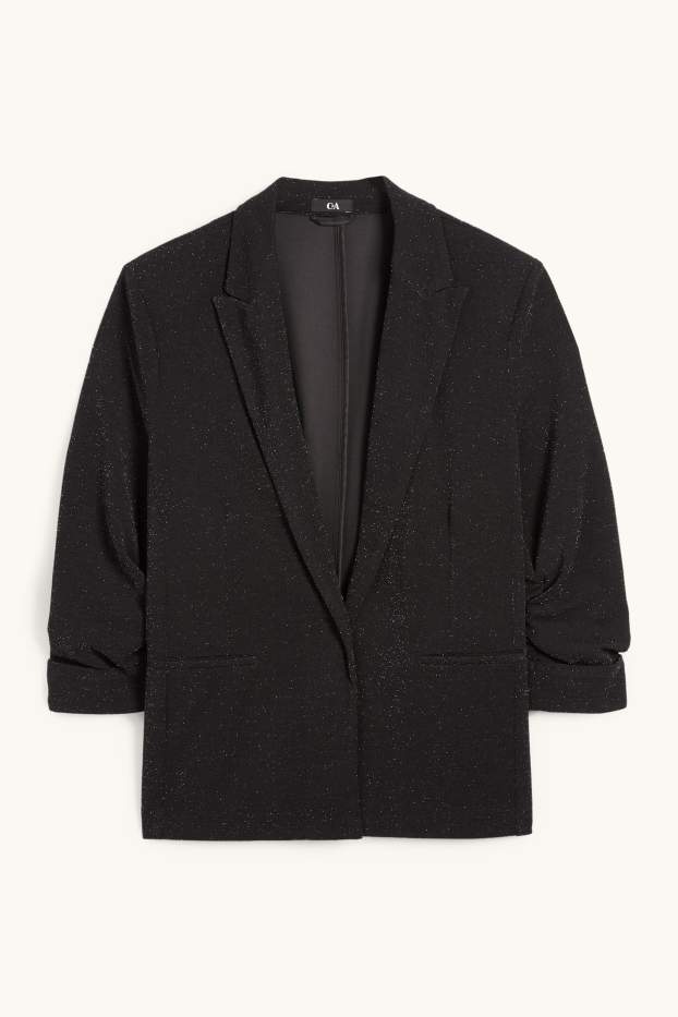 Femmes - Blazer - regular fit - effet brillant - noir