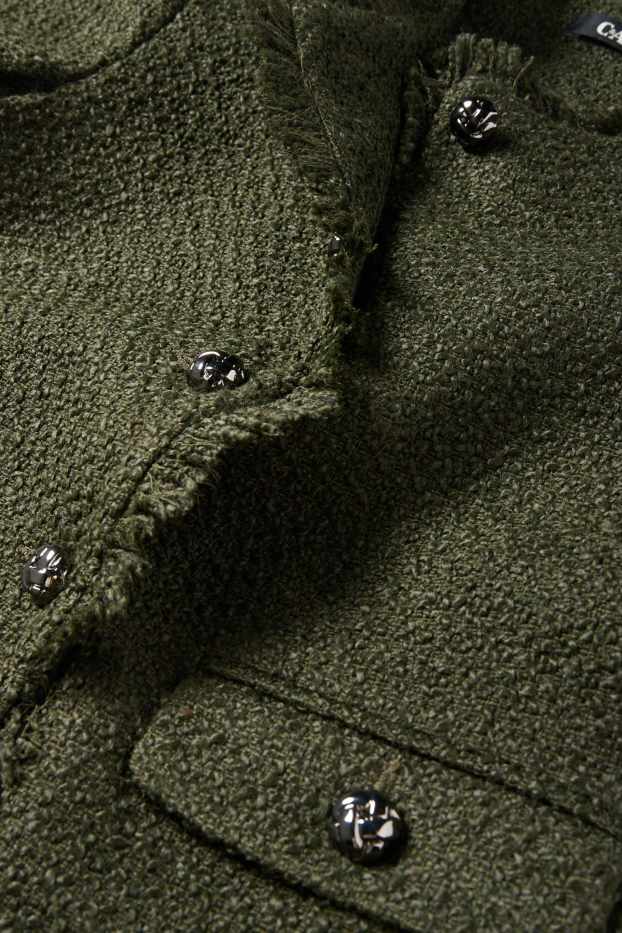 Damen - Bouclé-Crop-Blazer - Regular Fit - dunkelgrün
