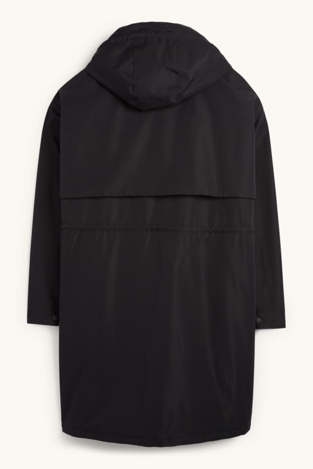 Femmes - Parka de pluie avec capuche - rembourrée - imperméable - noir