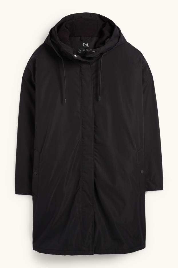 Femmes - Parka de pluie avec capuche - rembourrée - imperméable - noir