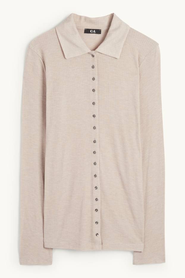 Donna - Polo a maniche lunghe - regular fit - a costine - beige