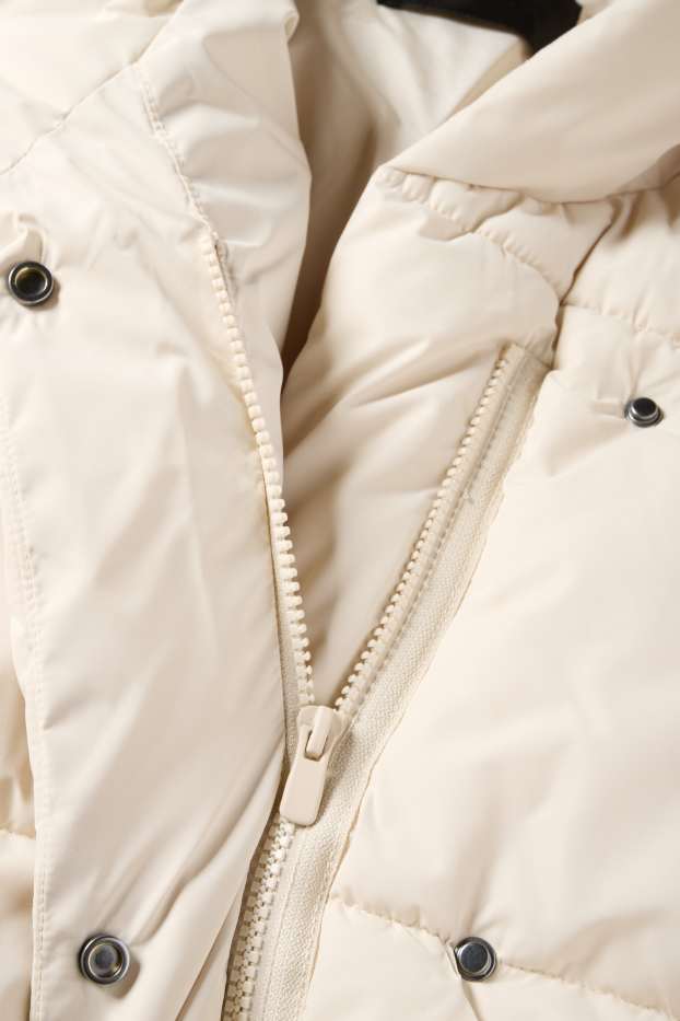 Dames - Mantel met stiksels en capuchon - waterafstotend - licht beige