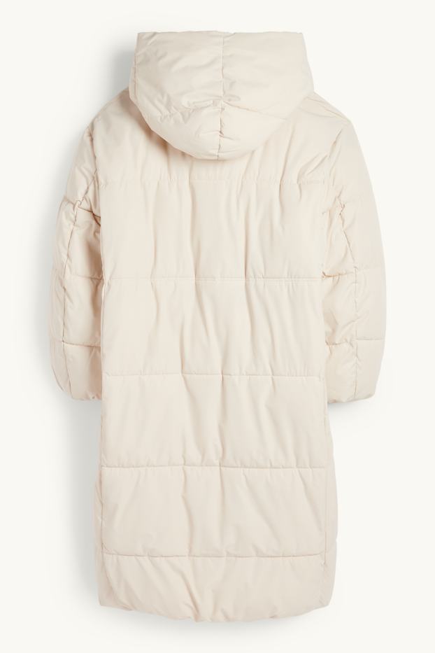 Dames - Mantel met stiksels en capuchon - waterafstotend - licht beige