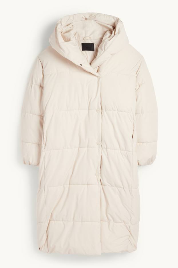 Dames - Mantel met stiksels en capuchon - waterafstotend - licht beige