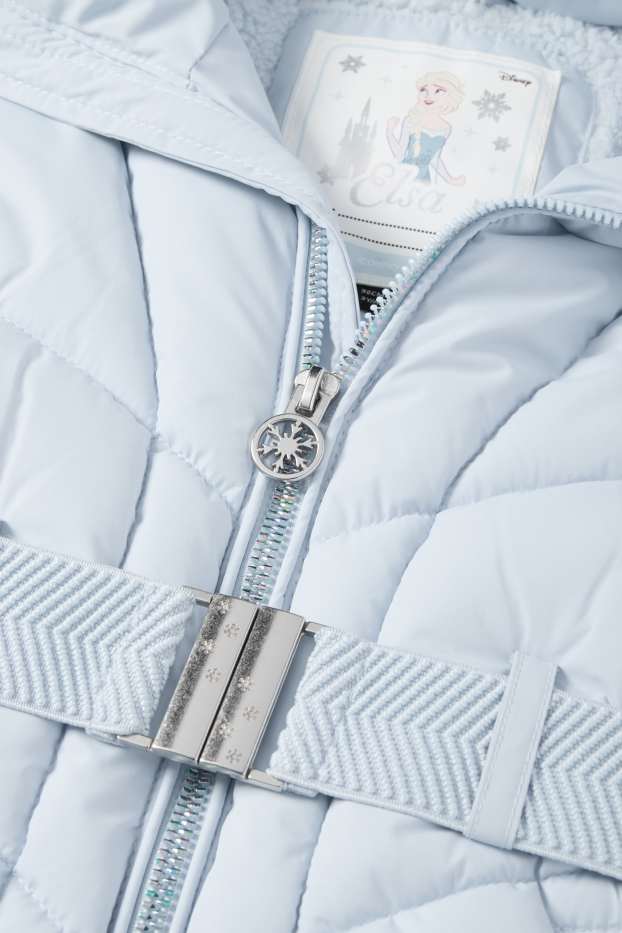 Kinder Mädchen - Steppjacke mit Kapuze und Kunstfellbesatz - hellblau