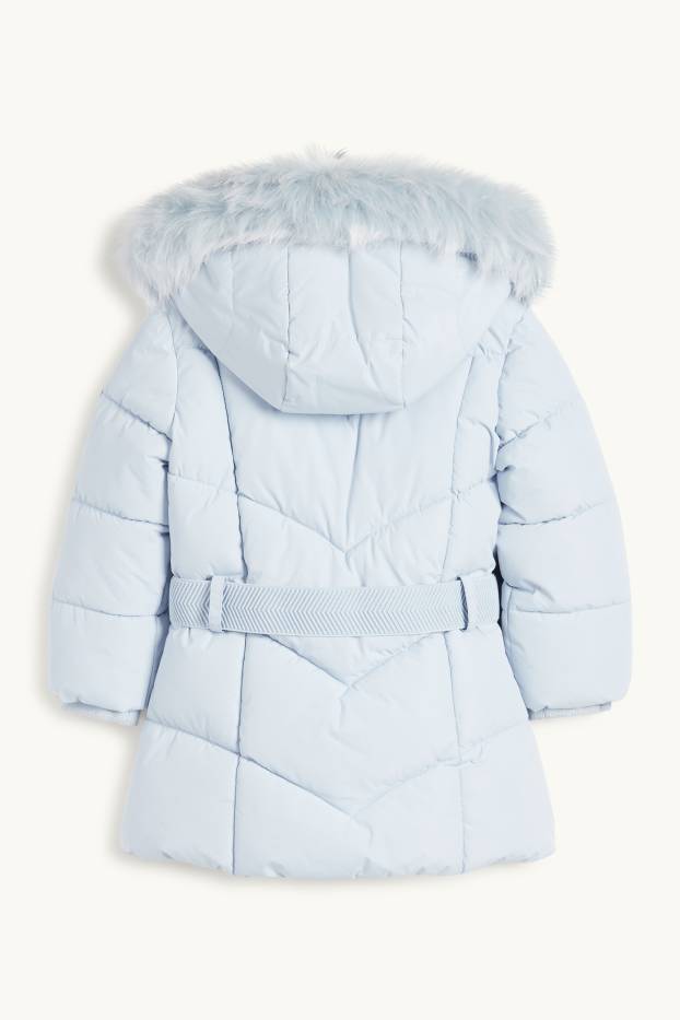 Kinder Mädchen - Steppjacke mit Kapuze und Kunstfellbesatz - hellblau
