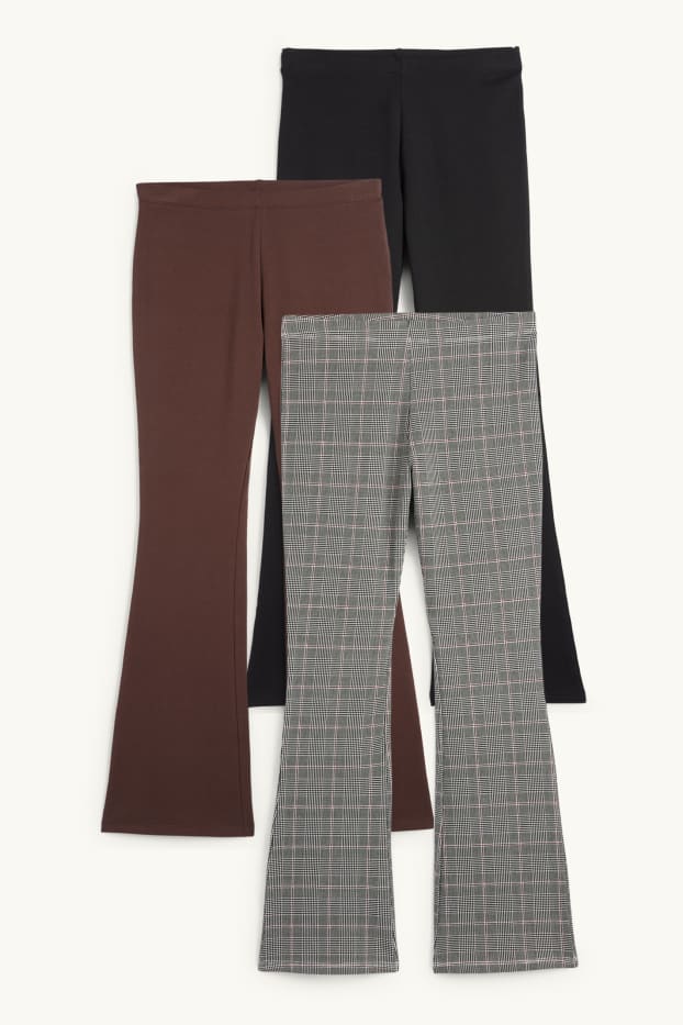 Enfants filles - Lot de 3 - leggings chauds de coupe évasée - noir