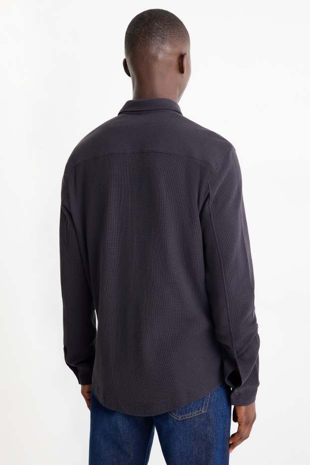 Hommes - Chemise - regular fit - col kent - finition texturée - bleu foncé