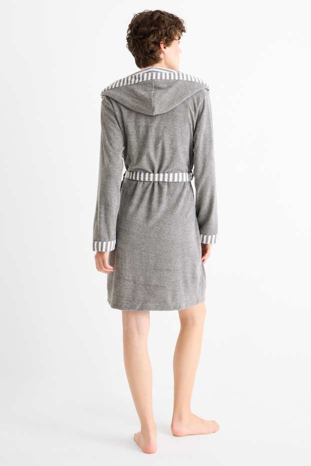 Dames - Frotté badjas, met capuchon - grijs-mix