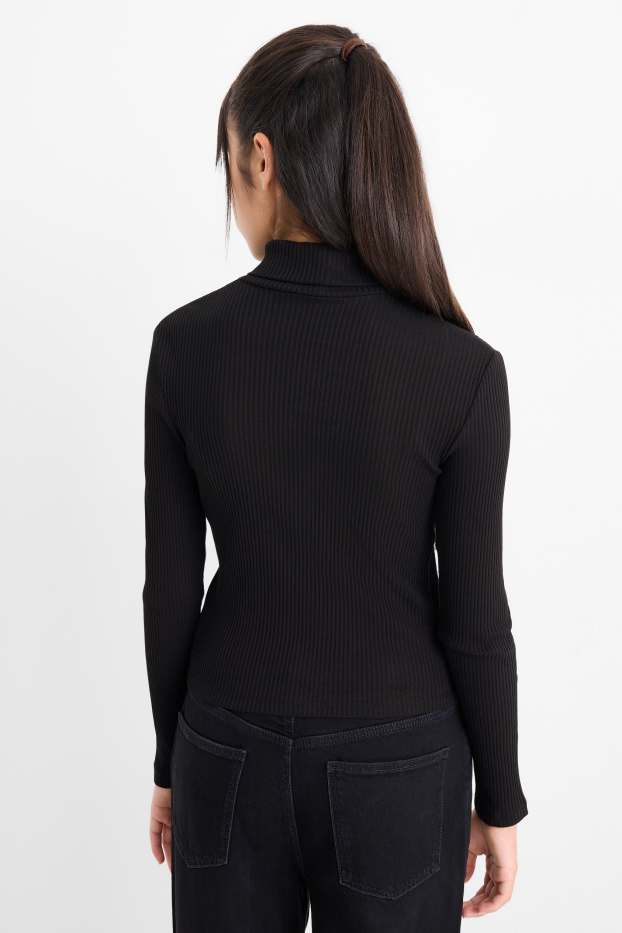 Enfants filles - Lot de 2 - haut à col roulé - finition côtelée - blanc / noir