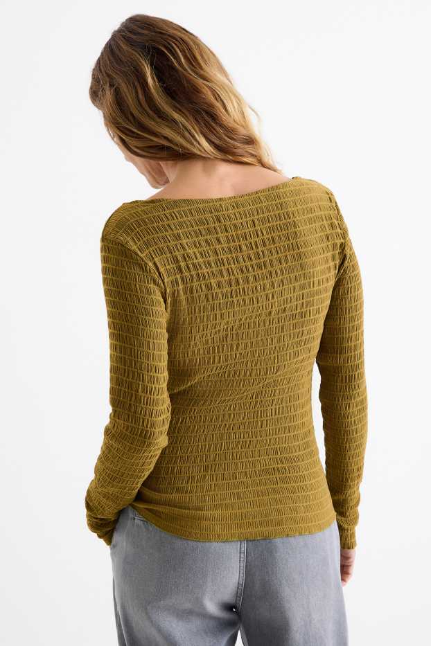 Damen - Langarmshirt - Regular Fit - gesmokt - grün