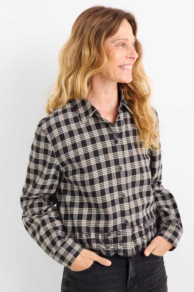 Donna - Blusa di flanella - a quadretti - nero / bianco