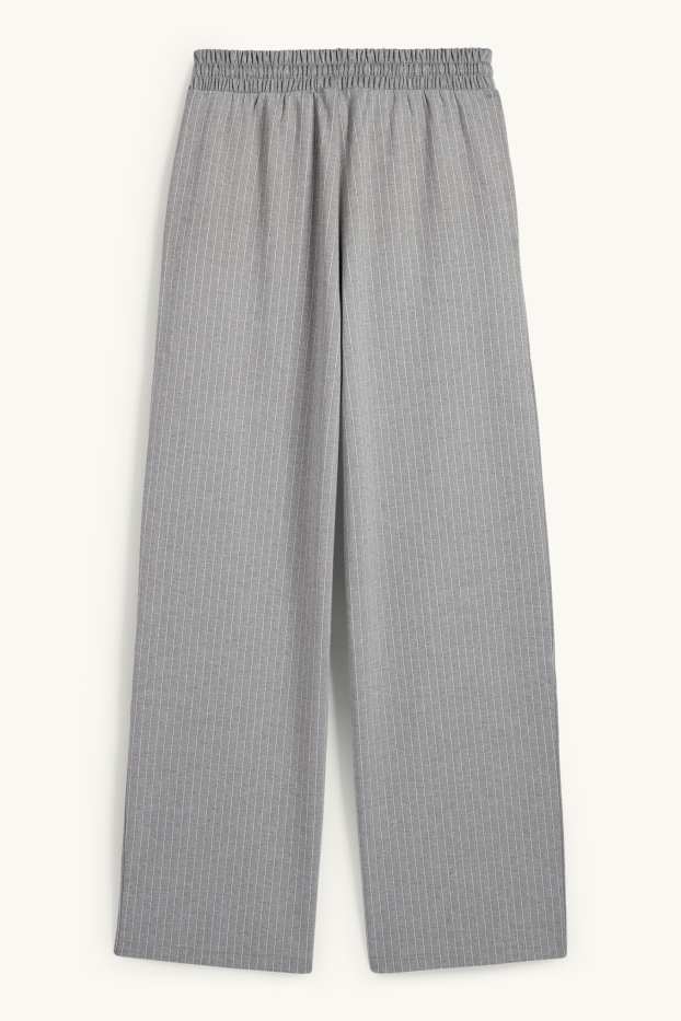 Donna - Pantaloni - vita alta - gamba ampia - gessato - grigio