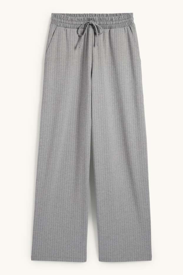 Donna - Pantaloni - vita alta - gamba ampia - gessato - grigio