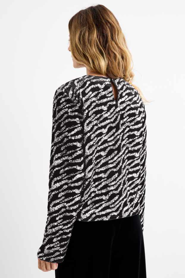 Donna - Blusa di velluto e paillettes - nero