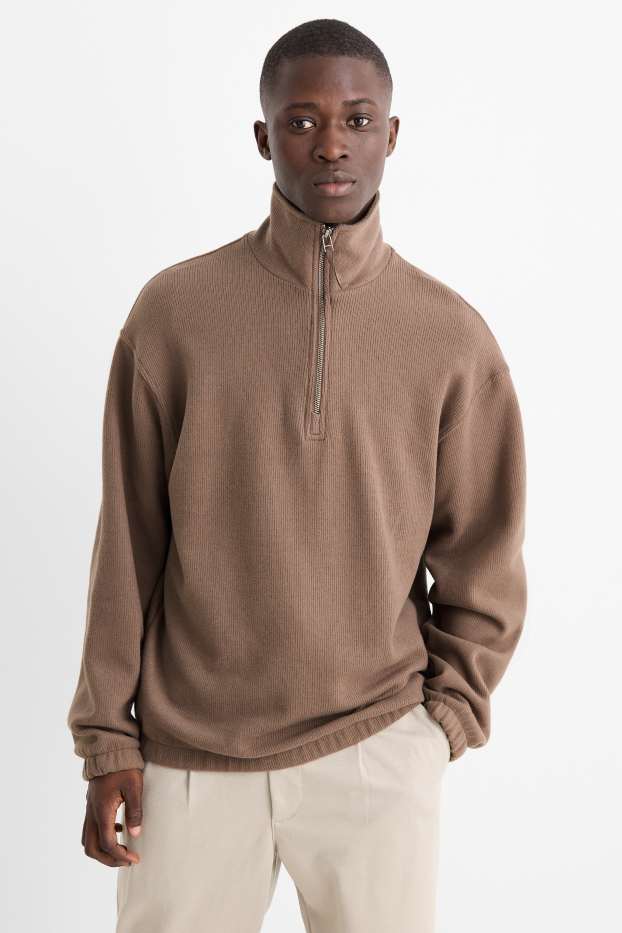 Hommes - Sweat - finition côtelée - marron