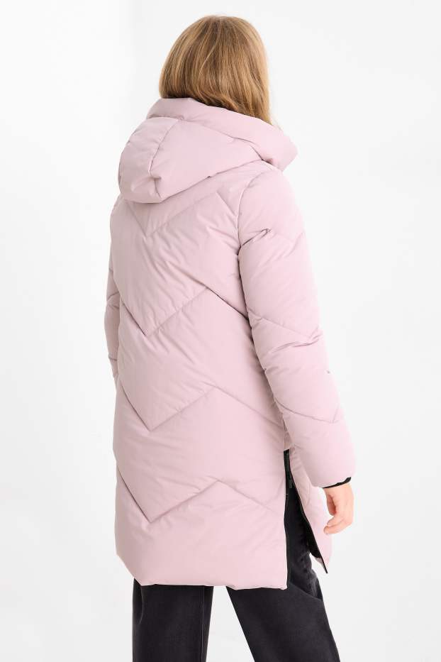 Děti - dívky - Prošívaný kabát s kapucí - z vodoodpudivého materiálu - růžová