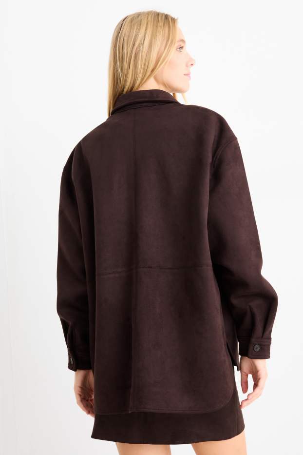 Femmes - Veste-chemise - faux suède - marron foncé